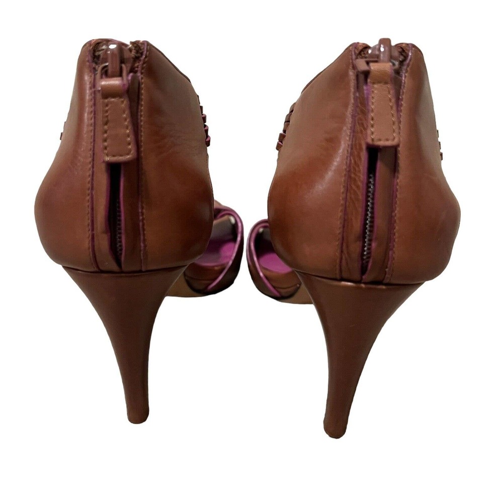 Cole Haan Vivian Brown/Pink Strappy Stiletto Heel Zipper Sandals - Size 8.5 B - Picture 7 of 11
